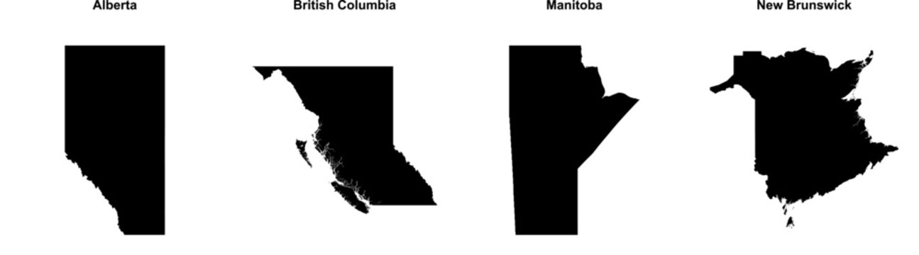 Alberta, British Columbia, Manitoba, New Brunswick outline maps