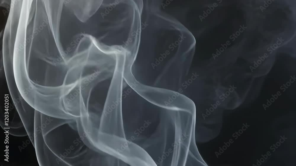 Poster swirling wisps of smoke create intricate patterns against a dark background