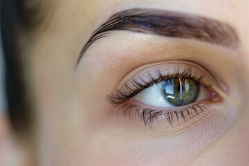 Obraz premium Close up of a female eye with perfect eyebrows and long eyelashes, highlighting the results of a beauty treatment