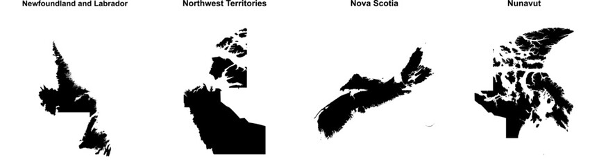 Newfoundland and Labrador, Northwest Territories, Nova Scotia, Nunavut outline maps