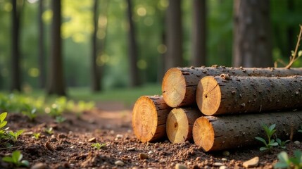 Forest Logs Resting on the Earth in a Tranquil Woodland Setting
