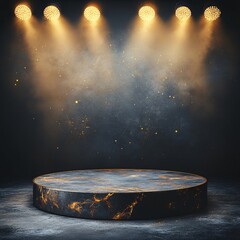 Obraz premium Elegant Dark Marble Podium Stage with Golden Lights