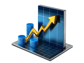 Finance stock growth chart investment graph on 3d diagram background with up arrow digital display analysis money profit financial business success economy. Wealth buy sell strategy increase exchange.
