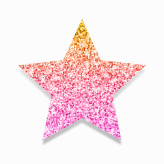 Colourful glitter star on a white background. Shiny colourful star.	