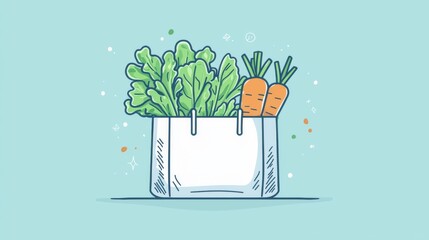 Ecofriendly reusable grocery bag with fresh produce icon styling