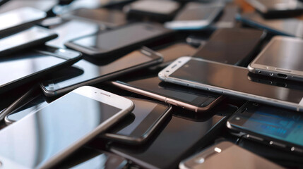 old mobile smartphone break trash electronic junk device garbage different brand