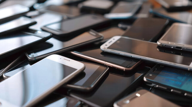 old mobile smartphone break trash electronic junk device garbage different brand