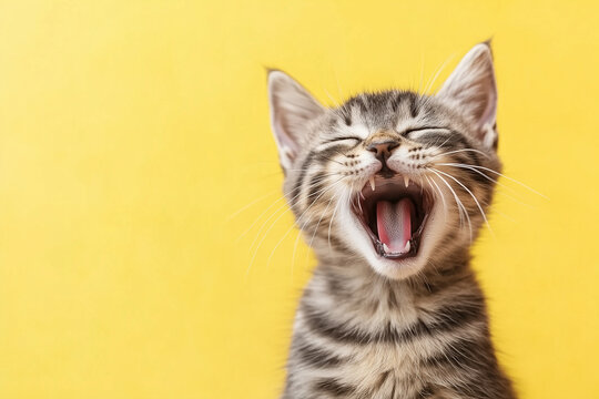 Cat yawning with its mouth wide open.