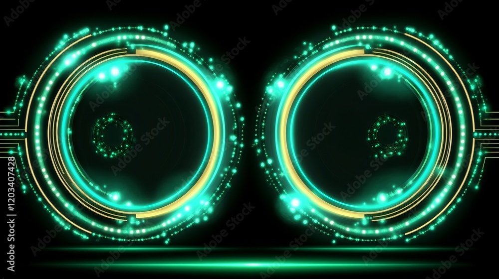 Poster futuristic circular glowing tech interface design