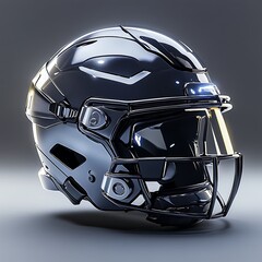 Fototapeta premium Minimal background design with metallic football helmet featuring reflective shiny surface