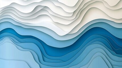 Abstract Blue and White Layered Waves Papercut Style Background
