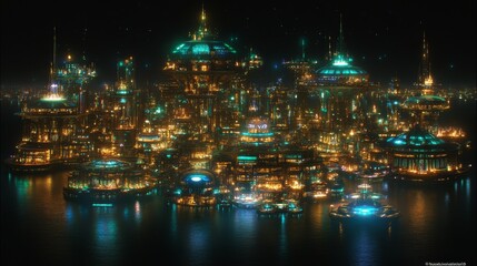 Futuristic Cityscape Illuminated at Night