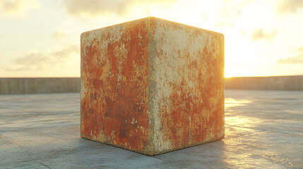 A giant hovering monolith in the middle of a digital desert, casting long, glowing shadows under an alien sky 