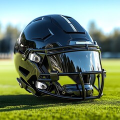 Modern metallic football helmet illustration featuring sleek and reflective surface design