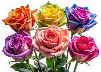 Vivid, high-resolution AI-generated rose images: isolated, colorful blooms perfect for botanical projects.