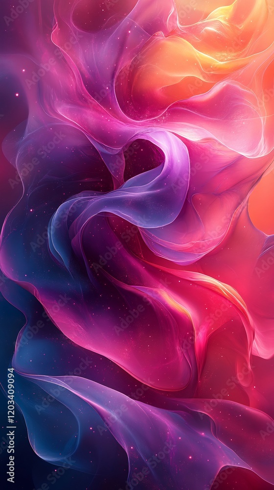 Poster vibrant abstract template showcasing a rich violet wave set against a pink and burgundy gradient bac