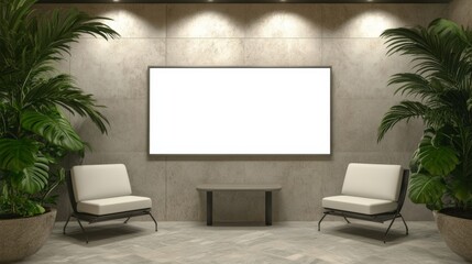 corporate branding identity logo display white blank frame mockup with modern business offices reception background as banner with copy space area mock up