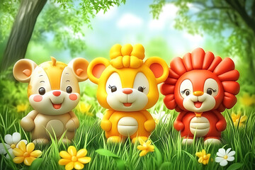 A realistic bunch of children's balloons in the shape of animals, featuring delicate textures, a dreamy atmosphere, and a harmonious composition with cinematic quality