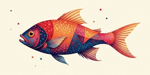 Fototapeta premium Vibrant Aquatic Life A Colorful Fish Illustration Featuring Geometric Patterns and Textured Scales