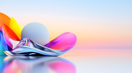 Abstract Colorful Fluid Forms on a Reflective Surface