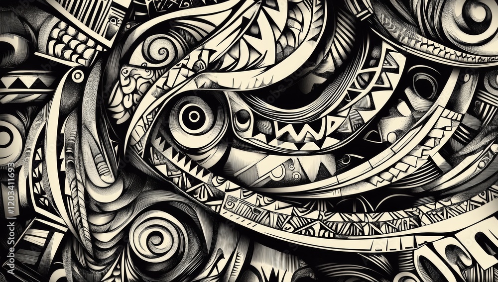 Aufkleber a piece of fabric with a pattern of geometric shapes and lines