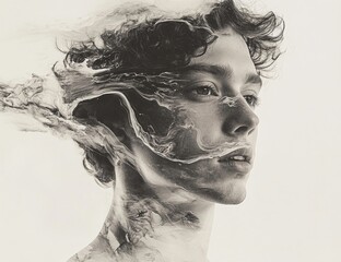 A man's face is blurred and distorted, giving the impression of smoke or water