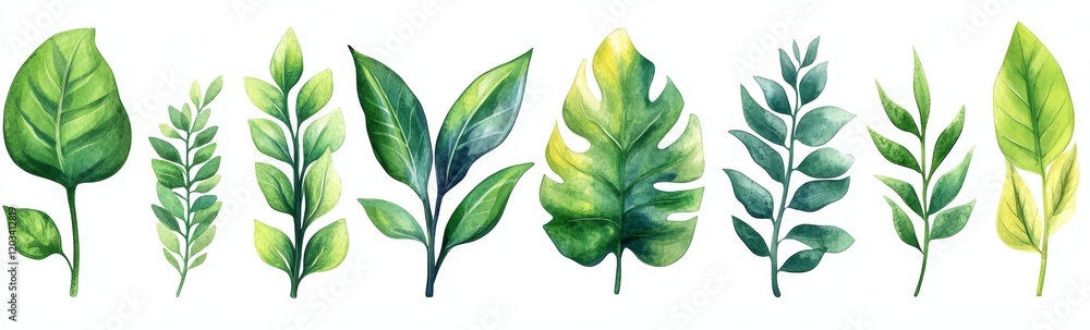 Poster a row of green leaves with some of them being larger than others