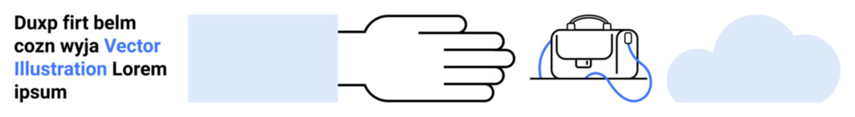 Hand extended towards a briefcase, blue cloud icon, and placeholder text. Ideal for business, solutions, services, applications, presentations, infographics, and marketing. Landing page