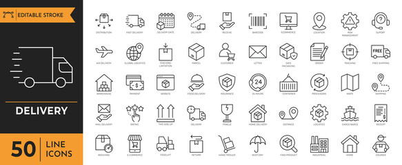Delivery icon set. editable stroke. Vector illustration