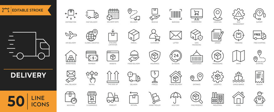 Delivery icon set. editable stroke. Vector illustration