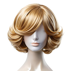 Fototapeta premium Blonde Wig Mannequin Head Stylish Hair Fashion Beauty Salon gold high style model woman curly waves 