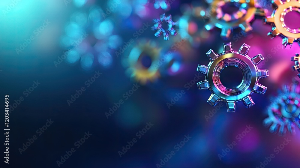 Aufkleber ai gears with holographic designs floating in a futuristic space. copy space.