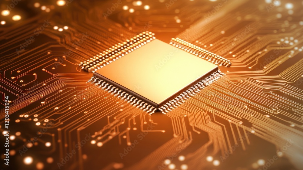 Poster an ai chip in close-up, glowing in a futuristic lab environment, surrounded by circuits and holograp