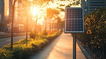 A bright solar-powered sign in an outdoor shopping area, ready for content with plenty of empty space.