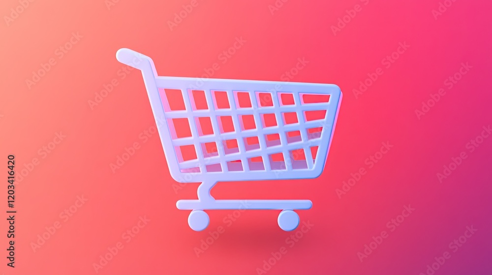Poster a close-up of the shopee shopping cart icon, floating against a gradient pink to red background, add