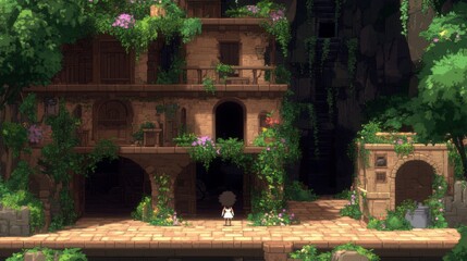 Obraz premium Girl Exploring Ancient, Overgrown Ruins