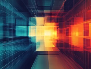 Obraz premium Abstract Digital Corridor Glowing Vivid Warm Cool Light. AI Generated