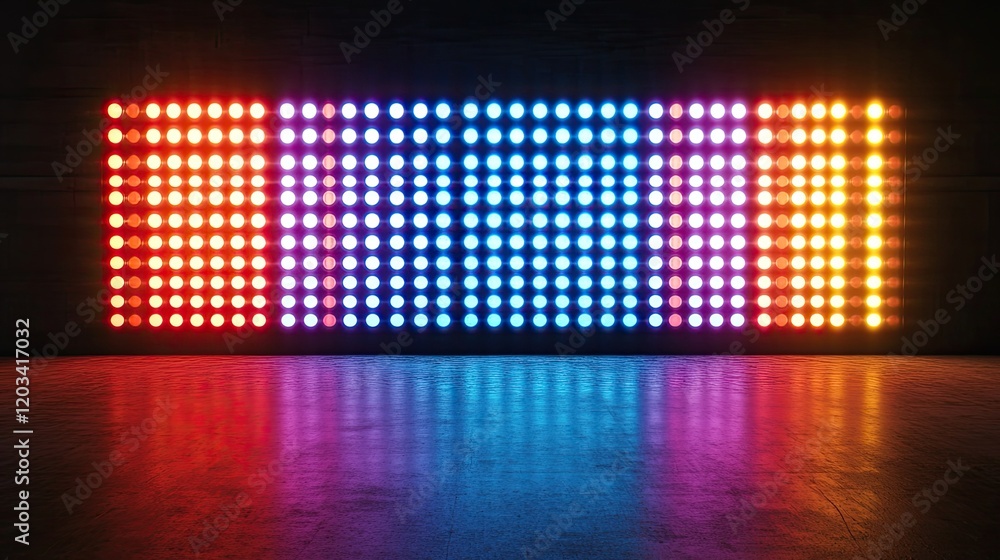 Poster a digital led display screen with colorful backlighting, featuring clear space for custom text or gr