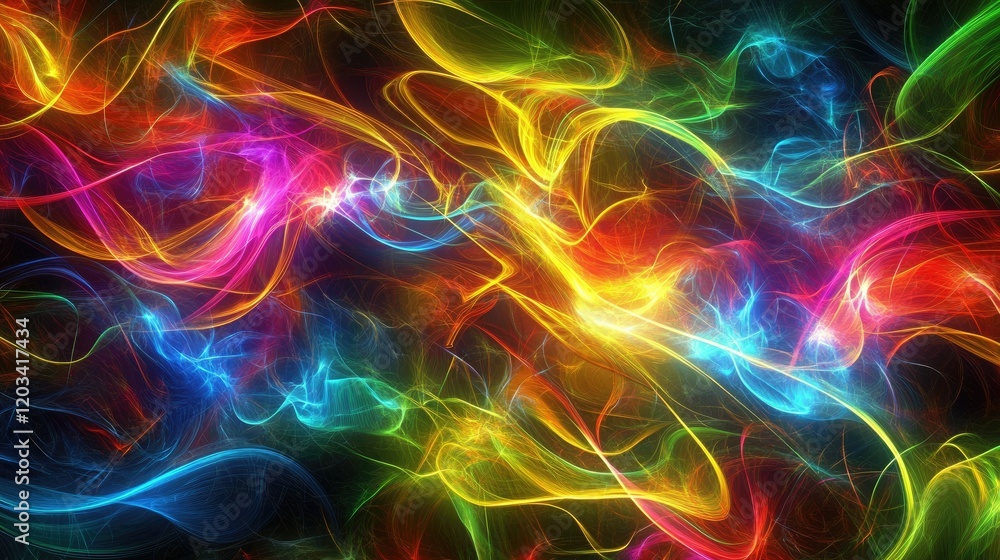 Poster a dynamic electronic design with glowing abstract lines and light streaks, perfect for customization