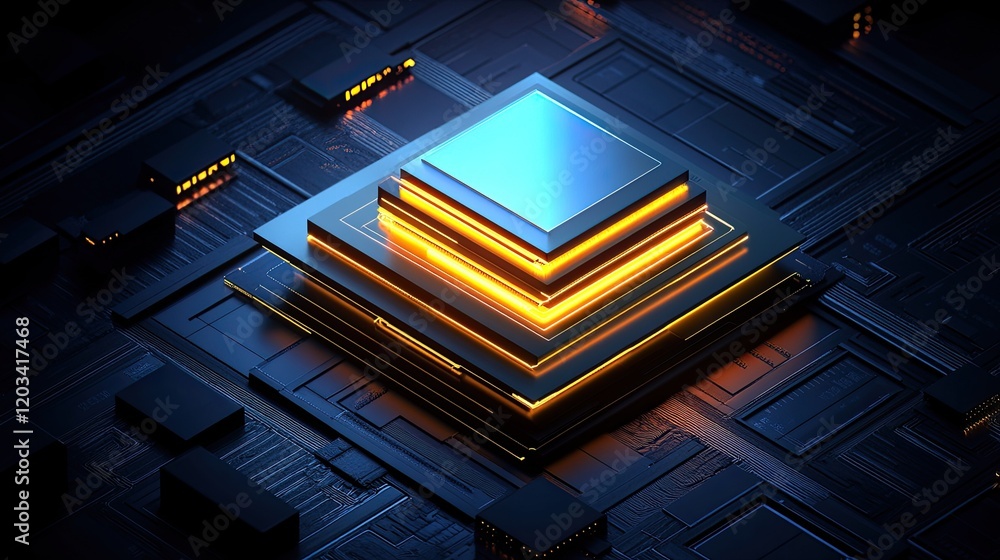 Aufkleber a futuristic abstract electronic design with neon lights and glowing patterns, providing copy space.