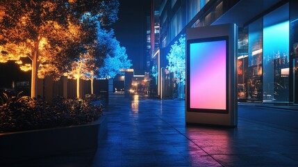 Fototapeta premium A futuristic interactive touchscreen panel in an urban space with ample copy space.