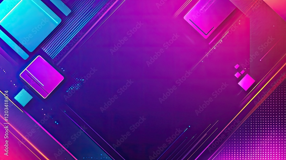 Poster a glowing tech background with geometric shapes and digital grids, leaving ample space for future de
