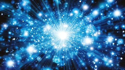 Obraz premium A high-tech background with glowing blue grid lines and light bursts, offering space for creative text.