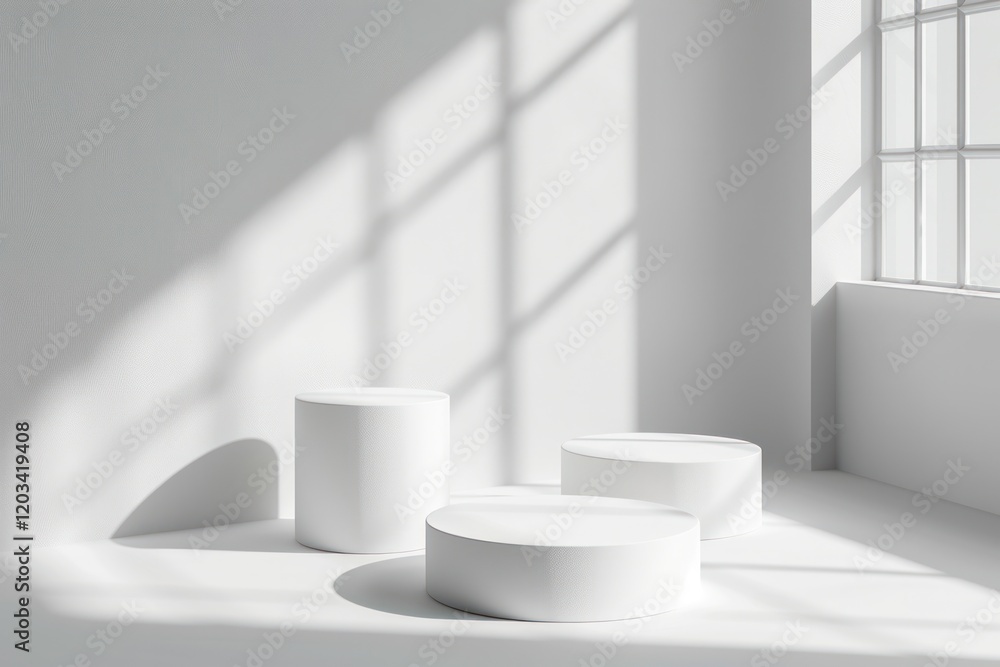 Aufkleber white cylinder podium platform advertisement display product show backgrounds abstract leaf shadow l