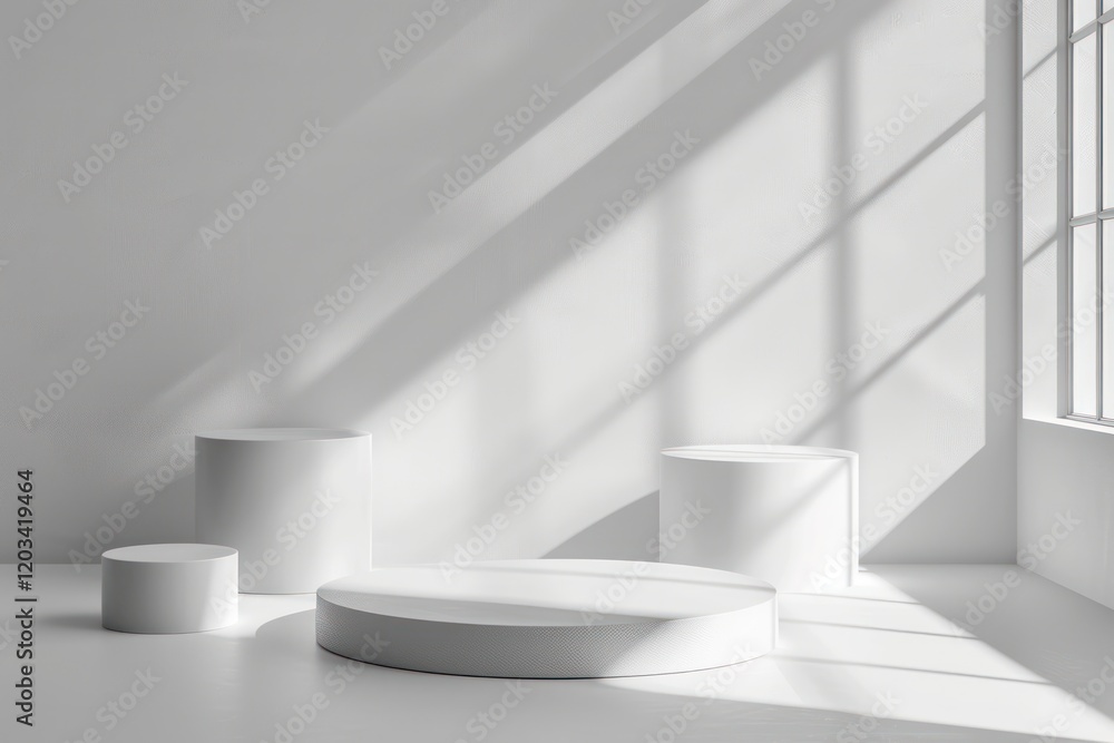 Aufkleber white cylinder podium platform advertisement display product show backgrounds abstract leaf shadow l