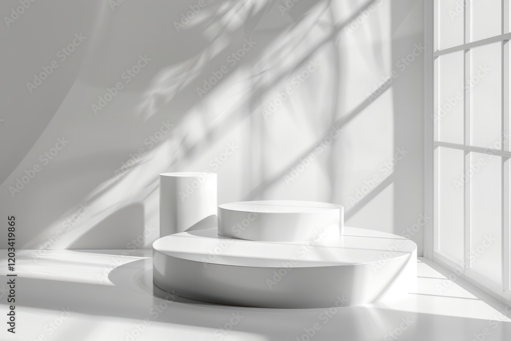 Poster white cylinder podium platform advertisement display product show backgrounds abstract leaf shadow l