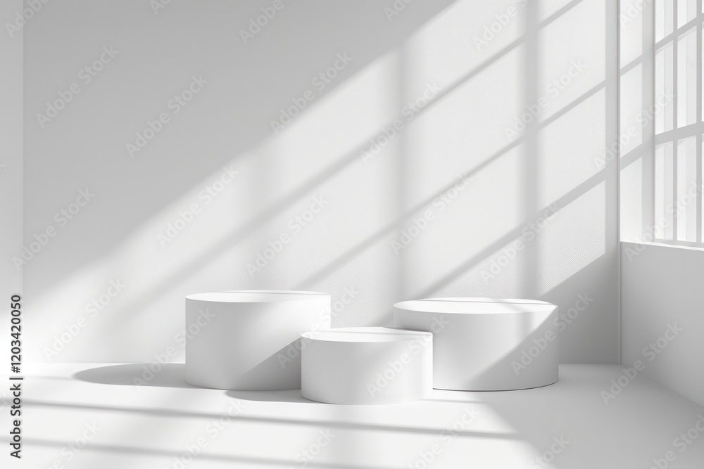 Poster white cylinder podium platform advertisement display product show backgrounds abstract leaf shadow l