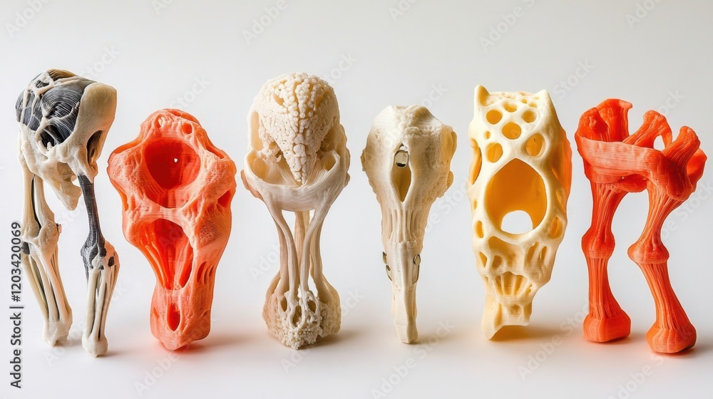 Poster intricate 3d-printed bone models showcasing unique structures and designs for educational use