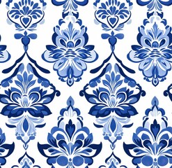 Elegant floral pattern design textile background digital art blue and white tones decorative style