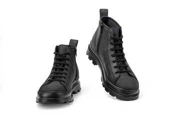 Men's leather ankle boots. Isolated on a white background with clipping path included